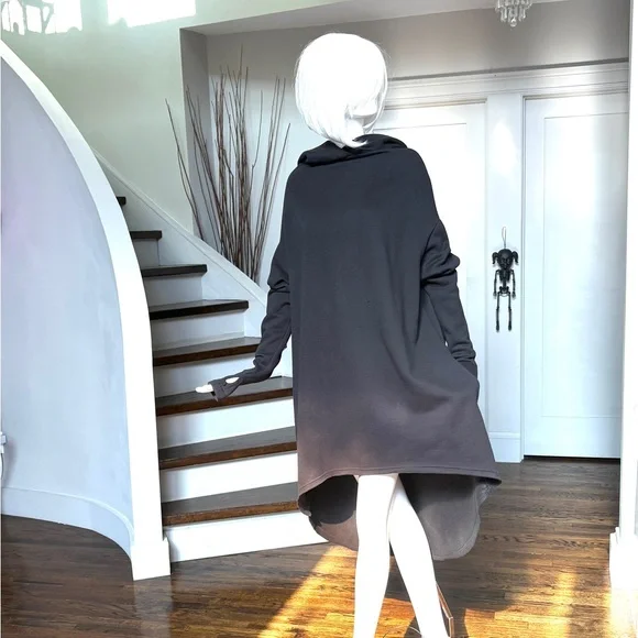Killstar Black High Low Hoodie Cape Cloak Dress Tunic - Picture 3 of 15